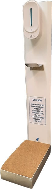 HIGIENIZADOR ESTANDAR , Higienizador que contiene un dispensador automatico de gel hidroalcoholico y además dispone de un sistema para higienizar el calzado.