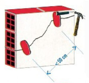 ilustración de la apertura de huecos en la pared para reparar una grieta
