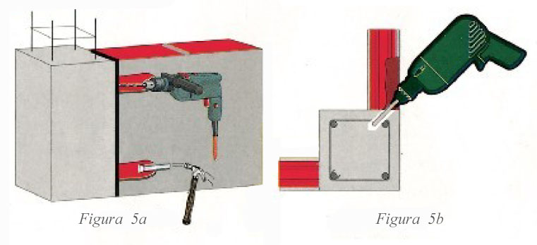 ilustración de proceso de reparación de una grieta en una pared unida a un pilar